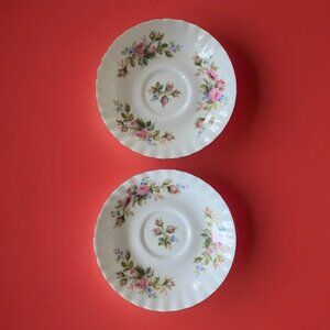 Pair Vintage Royal Albert Bone China Moss Rose Saucer - Made in England c1956